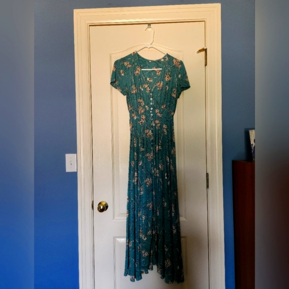 Women's Floral Maxi Dress Boho Button Up Split Beach